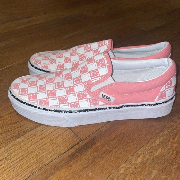 •VANS•NWOB FLAMINGO PINK SKETCH CHECKERED OLD SKOOL SLIP ON SNEAKERS SIZE 6 - Picture 6 of 8
